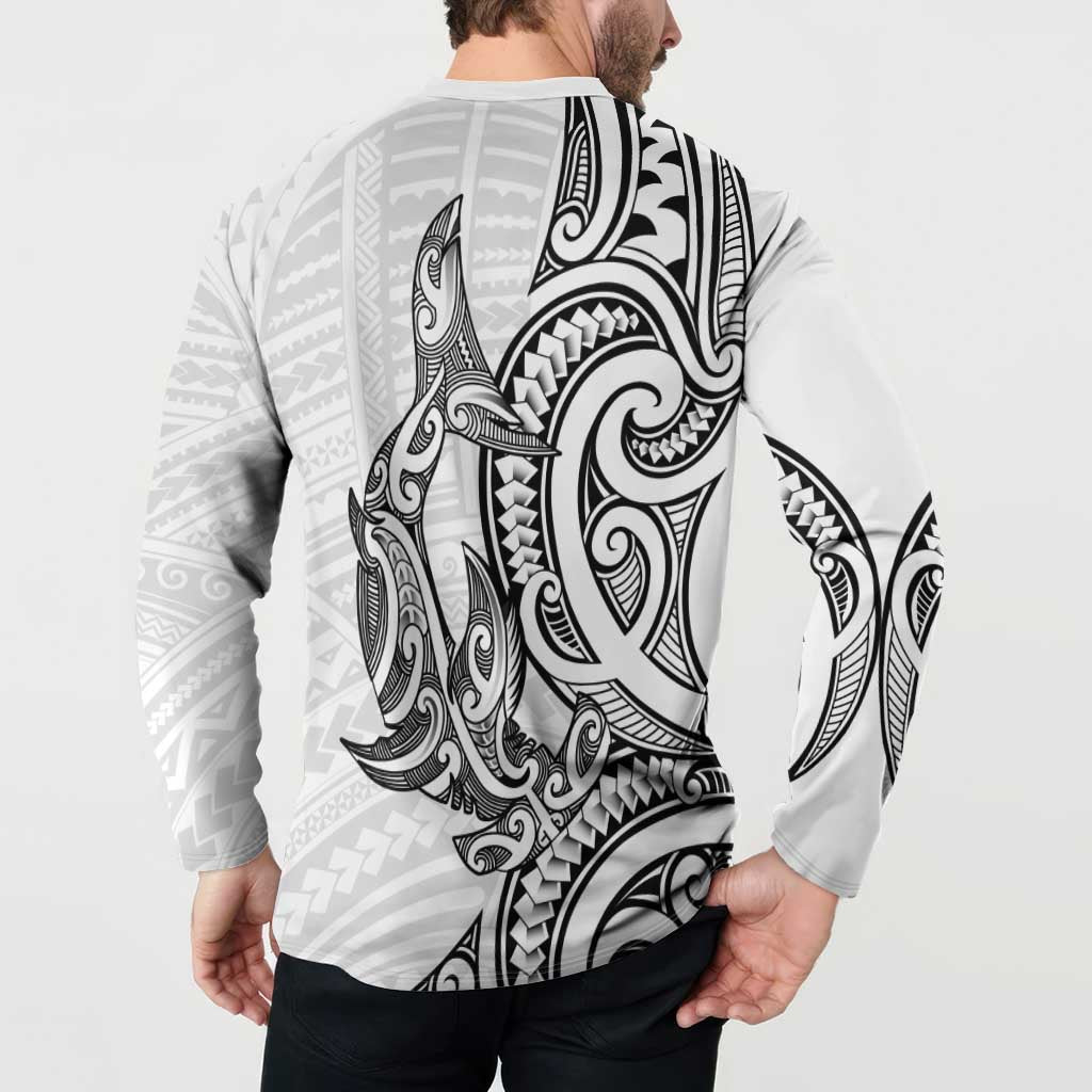 New Zealand Hammerhead Shark Button Sweatshirt Maori Haehae Mangopare White - Vibe Hoodie