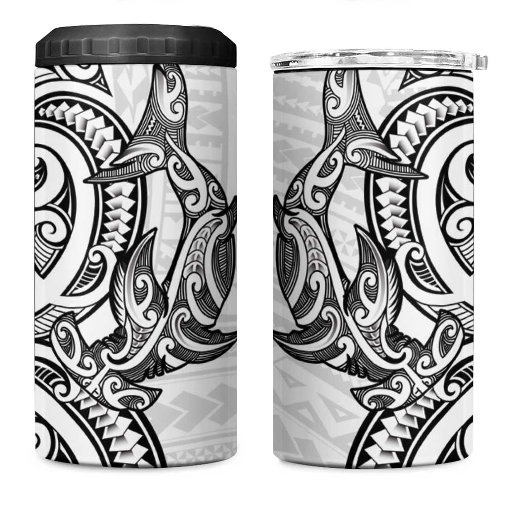 New Zealand Hammerhead Shark 4 in 1 Can Cooler Tumbler Maori Haehae Mangopare White - Vibe Hoodie