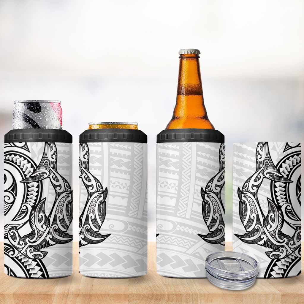 New Zealand Hammerhead Shark 4 in 1 Can Cooler Tumbler Maori Haehae Mangopare White - Vibe Hoodie