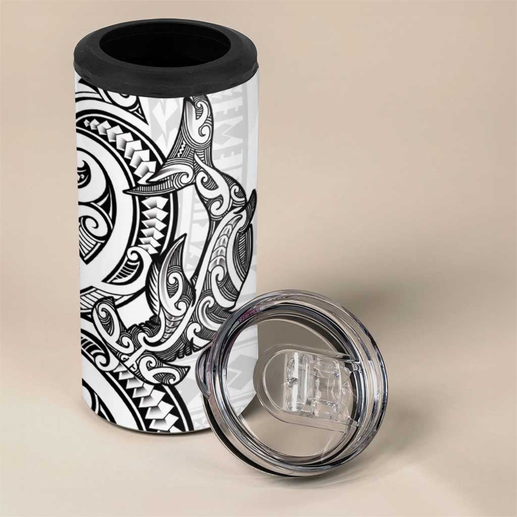 New Zealand Hammerhead Shark 4 in 1 Can Cooler Tumbler Maori Haehae Mangopare White - Vibe Hoodie