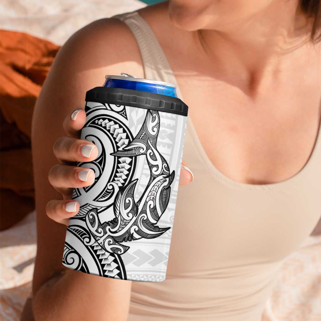 New Zealand Hammerhead Shark 4 in 1 Can Cooler Tumbler Maori Haehae Mangopare White - Vibe Hoodie