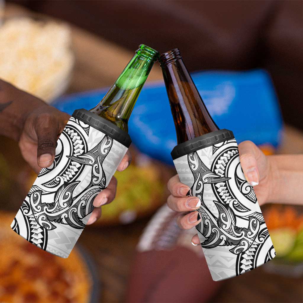 New Zealand Hammerhead Shark 4 in 1 Can Cooler Tumbler Maori Haehae Mangopare White - Vibe Hoodie