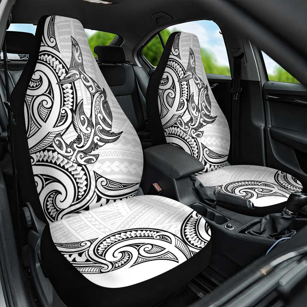 New Zealand Hammerhead Shark Car Seat Cover Maori Haehae Mangopare White - Vibe Hoodie
