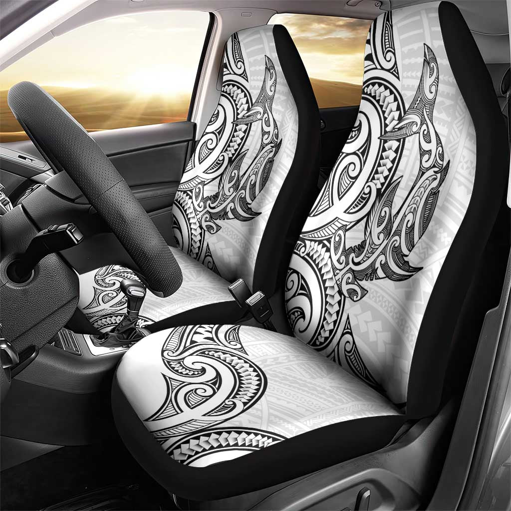 New Zealand Hammerhead Shark Car Seat Cover Maori Haehae Mangopare White - Vibe Hoodie