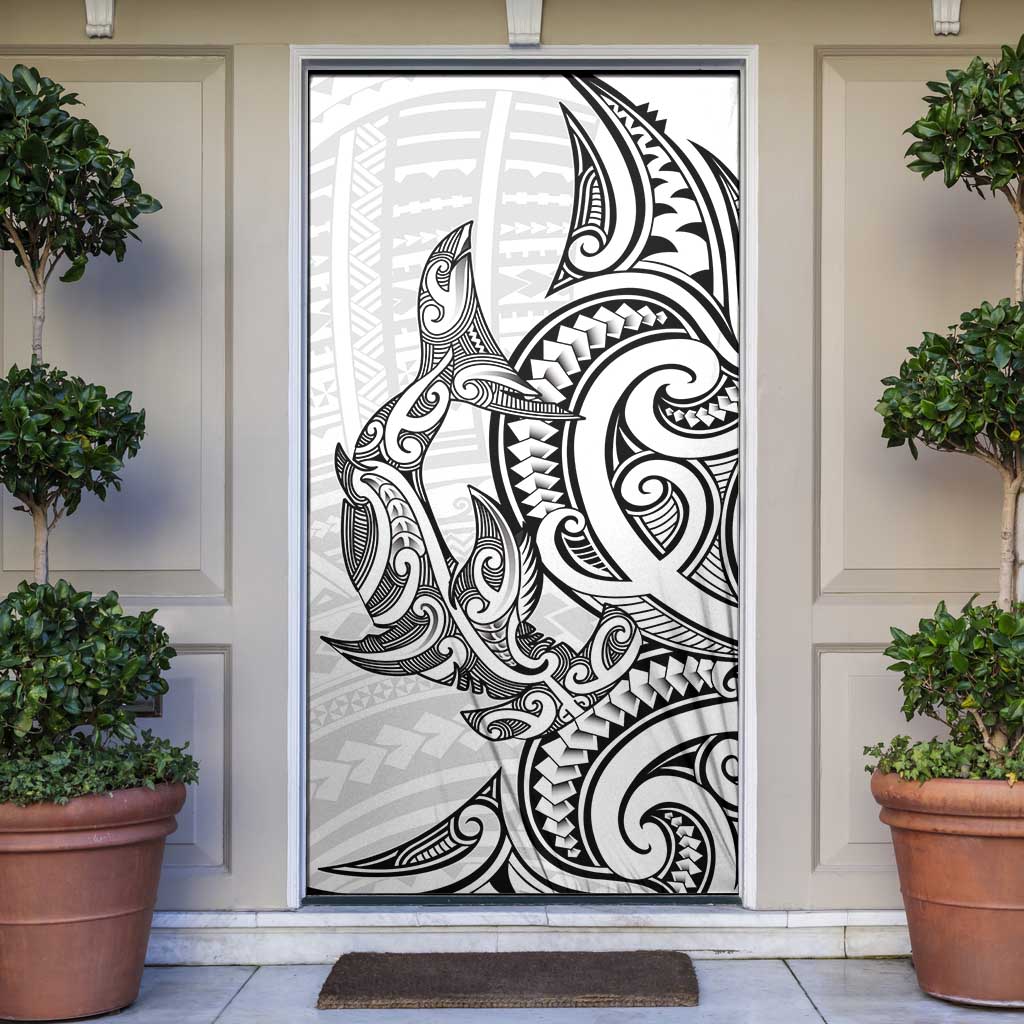 New Zealand Hammerhead Shark Door Cover Maori Haehae Mangopare White - Vibe Hoodie