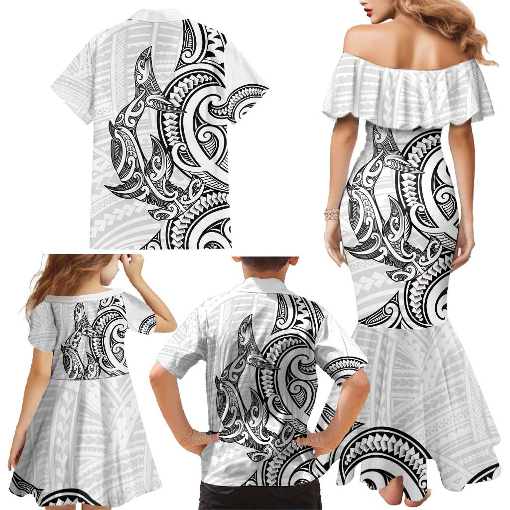 New Zealand Hammerhead Shark Family Matching Mermaid Dress and Hawaiian Shirt Maori Haehae Mangopare White - Vibe Hoodie