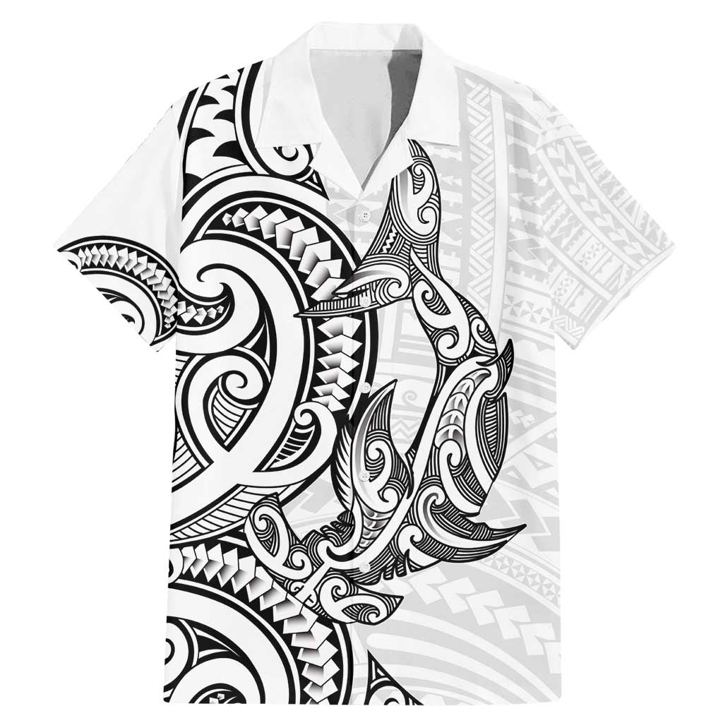 New Zealand Hammerhead Shark Family Matching Mermaid Dress and Hawaiian Shirt Maori Haehae Mangopare White - Vibe Hoodie