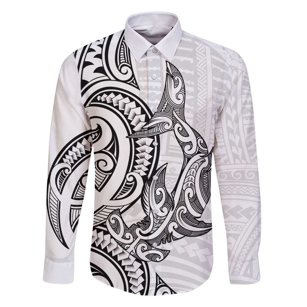 New Zealand Hammerhead Shark Family Matching Mermaid Dress and Hawaiian Shirt Maori Haehae Mangopare White - Vibe Hoodie