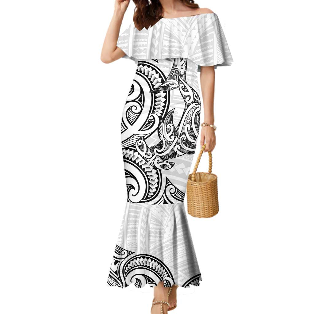 New Zealand Hammerhead Shark Family Matching Mermaid Dress and Hawaiian Shirt Maori Haehae Mangopare White - Vibe Hoodie
