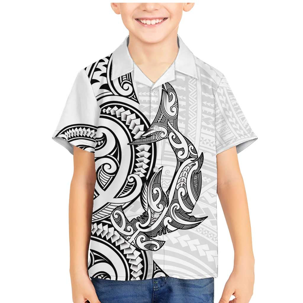 New Zealand Hammerhead Shark Family Matching Mermaid Dress and Hawaiian Shirt Maori Haehae Mangopare White - Vibe Hoodie