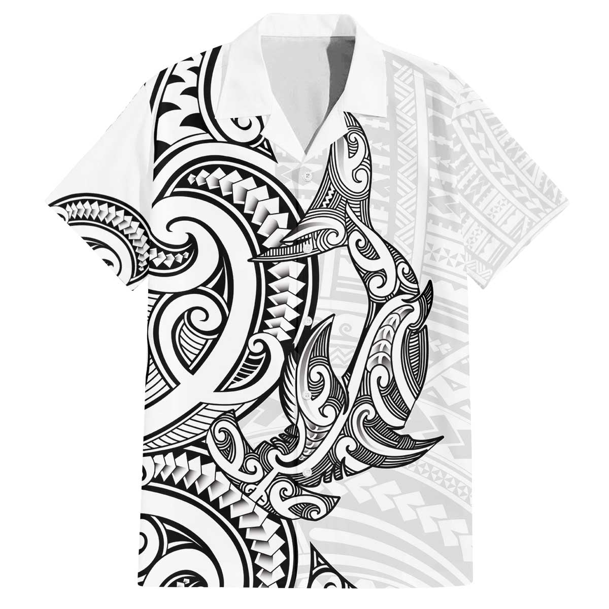 New Zealand Hammerhead Shark Family Matching Off The Shoulder Long Sleeve Dress and Hawaiian Shirt Maori Haehae Mangopare White - Vibe Hoodie