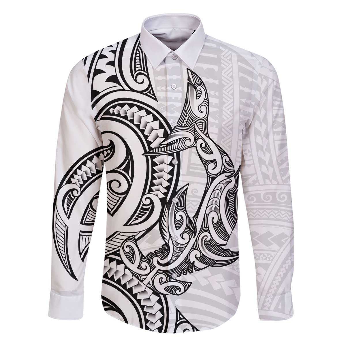 New Zealand Hammerhead Shark Family Matching Off The Shoulder Long Sleeve Dress and Hawaiian Shirt Maori Haehae Mangopare White - Vibe Hoodie