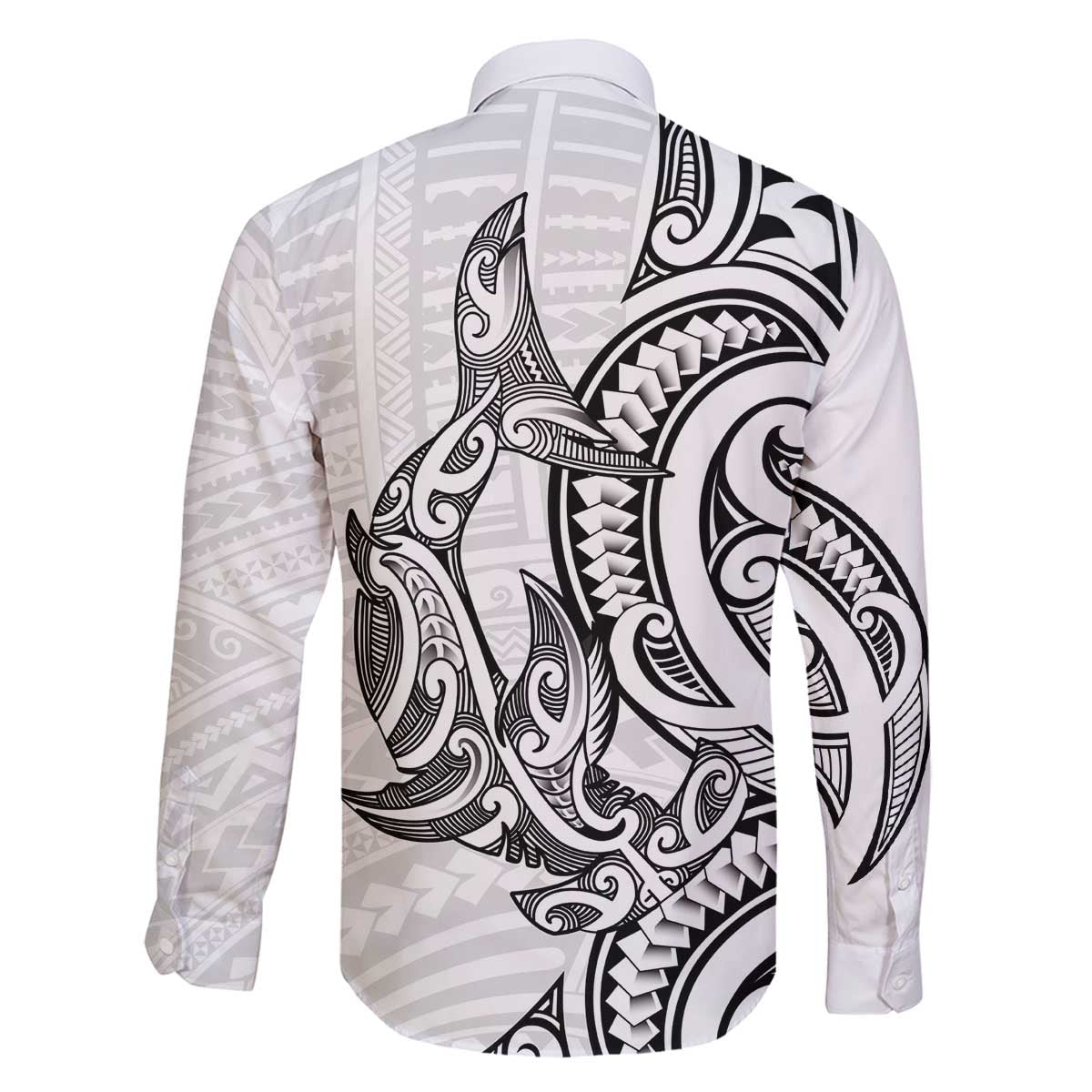 New Zealand Hammerhead Shark Family Matching Off The Shoulder Long Sleeve Dress and Hawaiian Shirt Maori Haehae Mangopare White - Vibe Hoodie