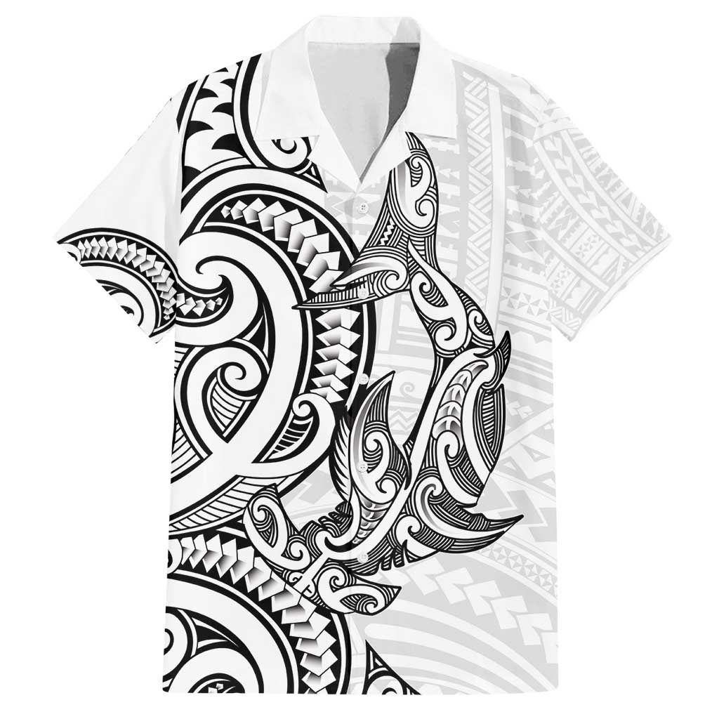 New Zealand Hammerhead Shark Family Matching Off Shoulder Maxi Dress and Hawaiian Shirt Maori Haehae Mangopare White - Vibe Hoodie