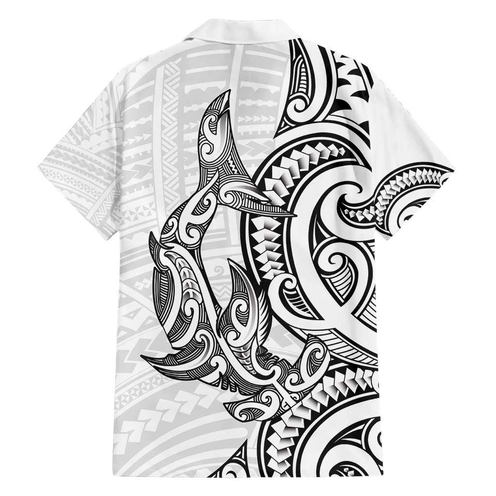 New Zealand Hammerhead Shark Family Matching Off Shoulder Maxi Dress and Hawaiian Shirt Maori Haehae Mangopare White - Vibe Hoodie