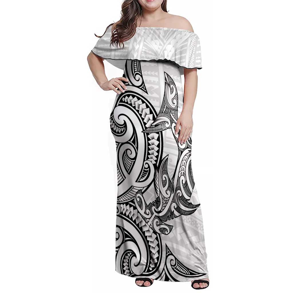 New Zealand Hammerhead Shark Family Matching Off Shoulder Maxi Dress and Hawaiian Shirt Maori Haehae Mangopare White - Vibe Hoodie