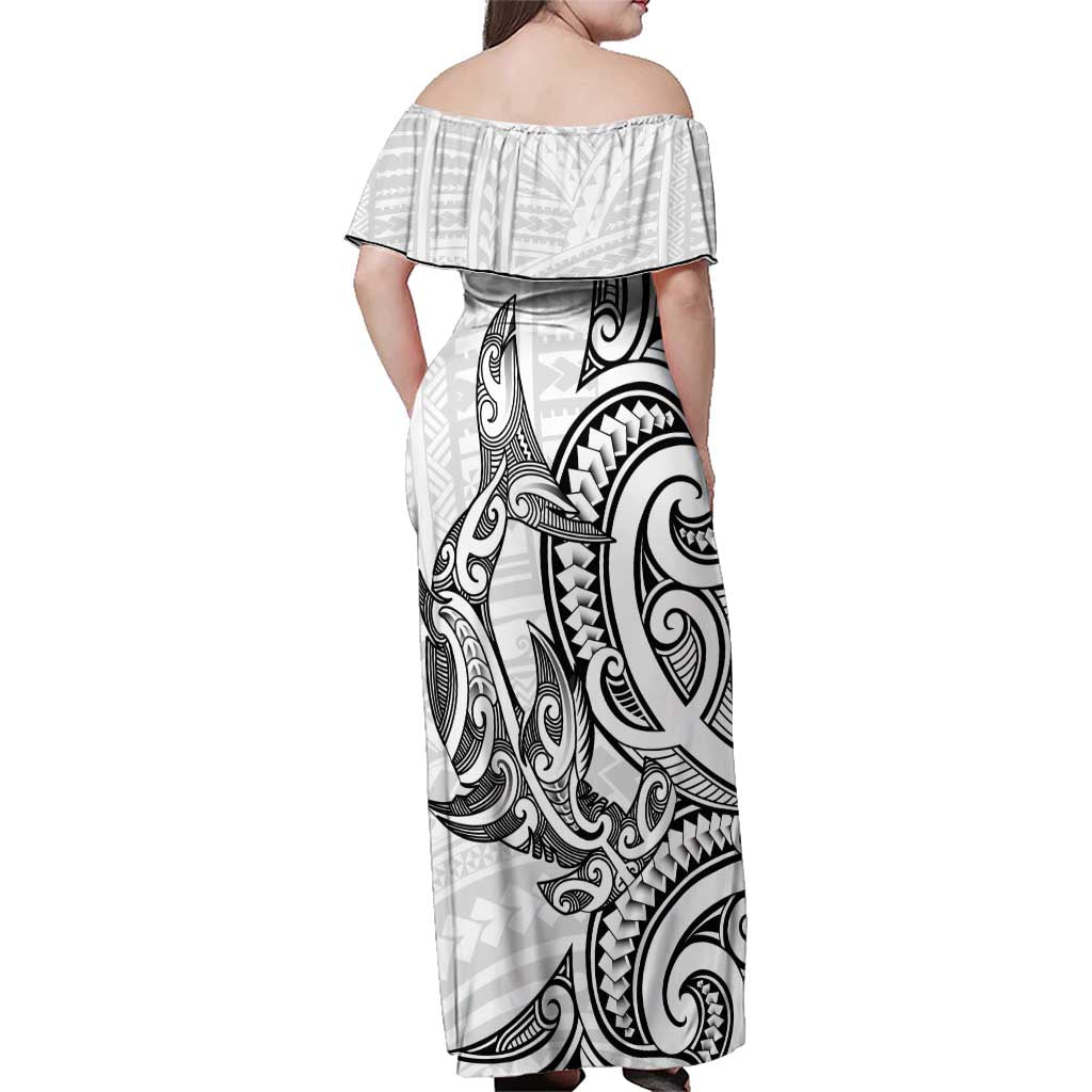New Zealand Hammerhead Shark Family Matching Off Shoulder Maxi Dress and Hawaiian Shirt Maori Haehae Mangopare White - Vibe Hoodie