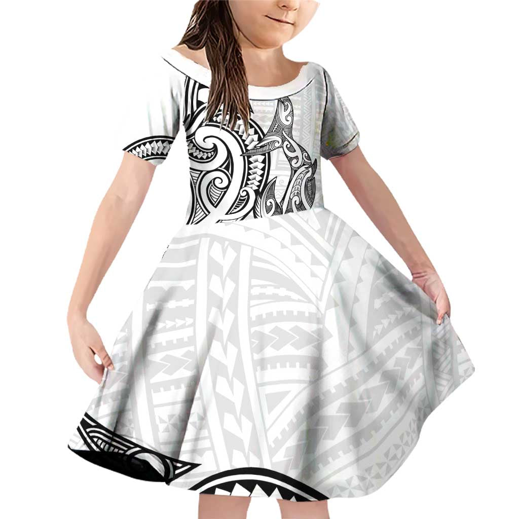 New Zealand Hammerhead Shark Family Matching Off Shoulder Short Dress and Hawaiian Shirt Maori Haehae Mangopare White - Vibe Hoodie