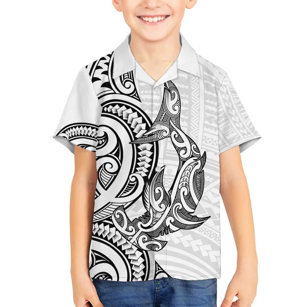 New Zealand Hammerhead Shark Family Matching Off Shoulder Short Dress and Hawaiian Shirt Maori Haehae Mangopare White - Vibe Hoodie