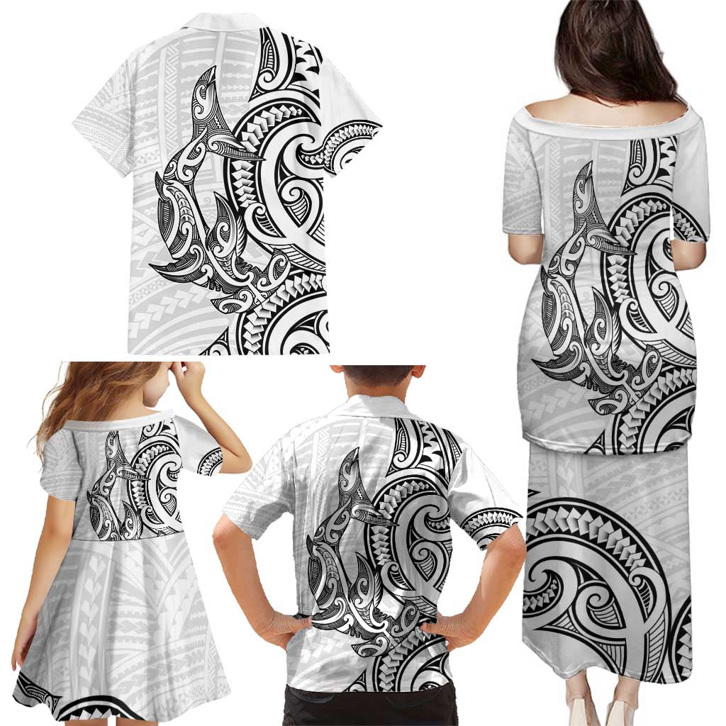 New Zealand Hammerhead Shark Family Matching Puletasi and Hawaiian Shirt Maori Haehae Mangopare White - Vibe Hoodie