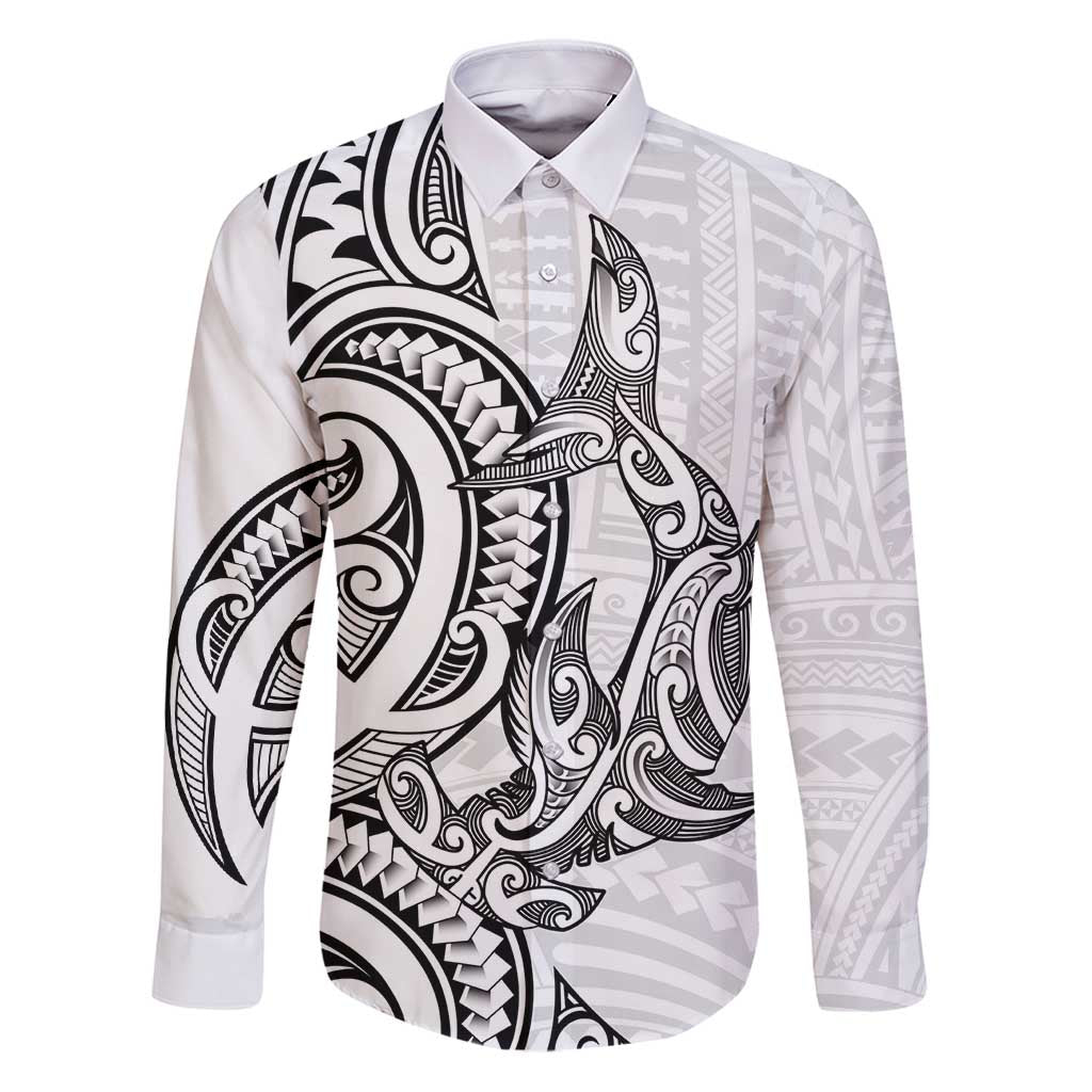 New Zealand Hammerhead Shark Family Matching Puletasi and Hawaiian Shirt Maori Haehae Mangopare White - Vibe Hoodie