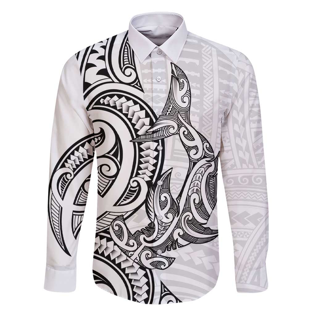 New Zealand Hammerhead Shark Family Matching Short Sleeve Bodycon Dress and Hawaiian Shirt Maori Haehae Mangopare White - Vibe Hoodie