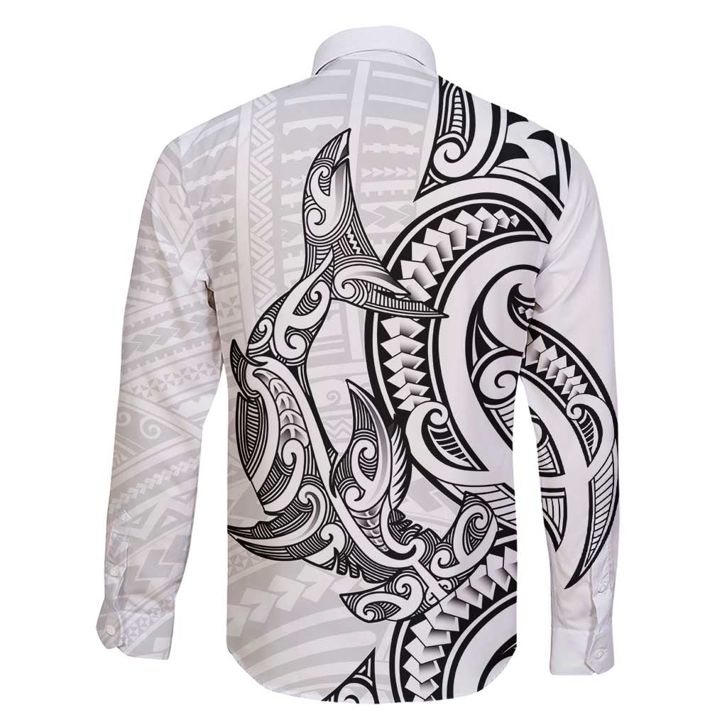 New Zealand Hammerhead Shark Family Matching Short Sleeve Bodycon Dress and Hawaiian Shirt Maori Haehae Mangopare White - Vibe Hoodie