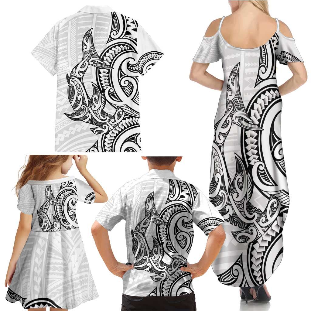 New Zealand Hammerhead Shark Family Matching Summer Maxi Dress and Hawaiian Shirt Maori Haehae Mangopare White - Vibe Hoodie