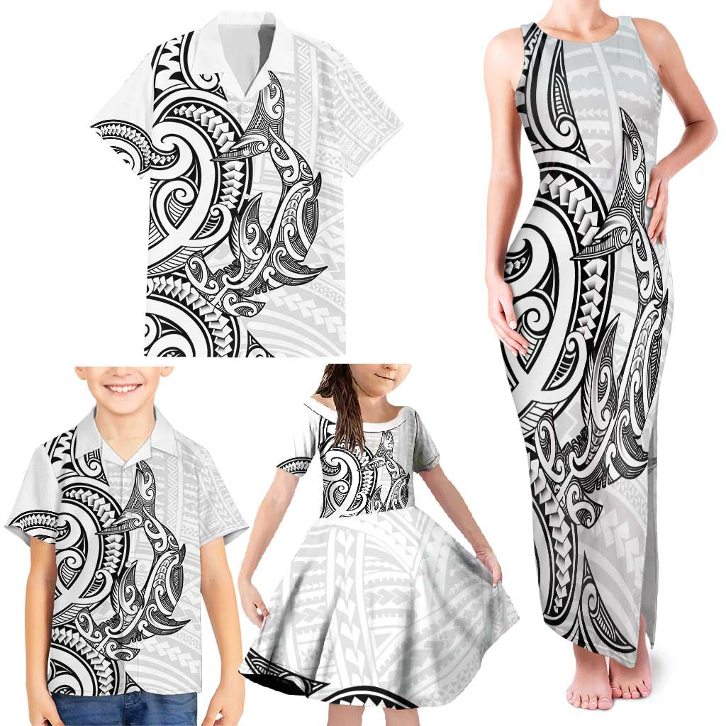 New Zealand Hammerhead Shark Family Matching Tank Maxi Dress and Hawaiian Shirt Maori Haehae Mangopare White - Vibe Hoodie