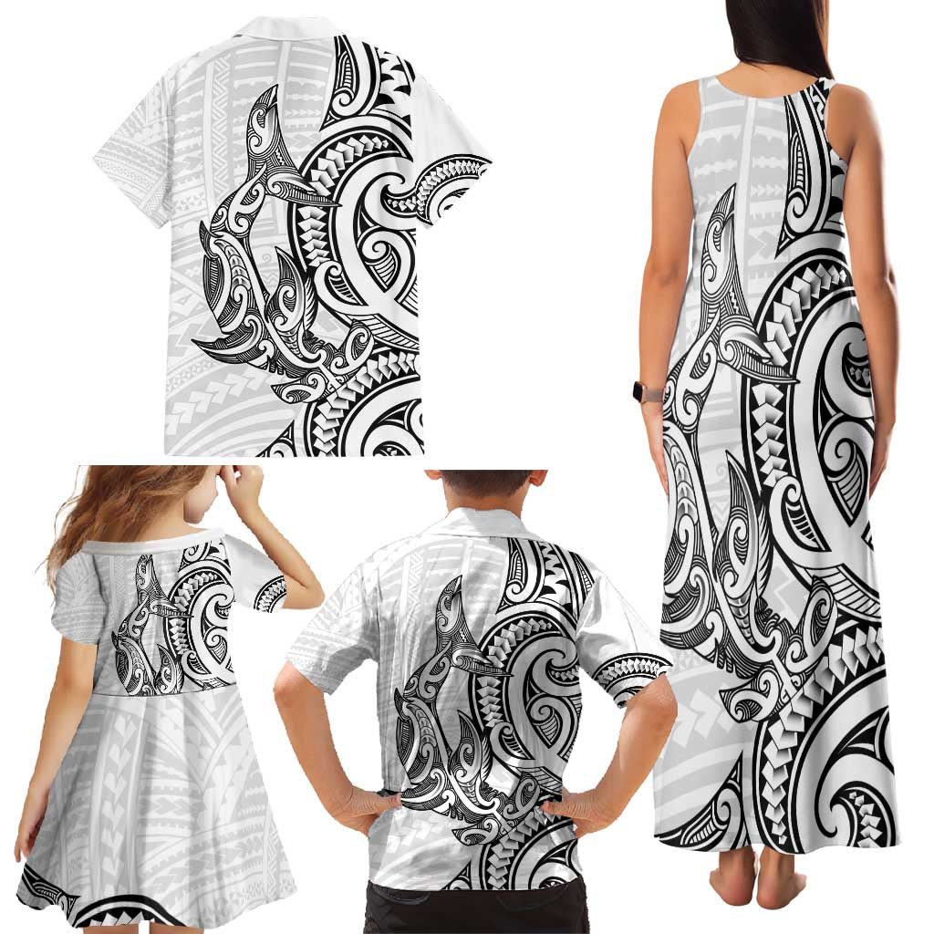 New Zealand Hammerhead Shark Family Matching Tank Maxi Dress and Hawaiian Shirt Maori Haehae Mangopare White - Vibe Hoodie