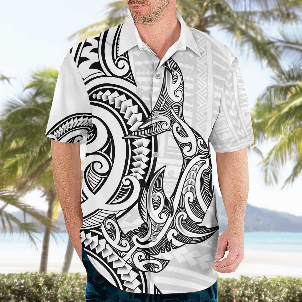 New Zealand Hammerhead Shark Hawaiian Shirt Maori Haehae Mangopare White - Vibe Hoodie