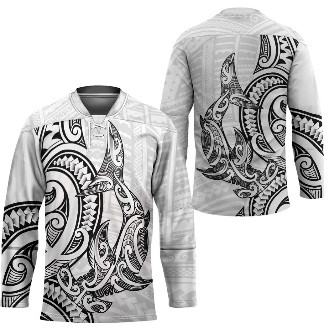 New Zealand Hammerhead Shark Hockey Jersey Maori Haehae Mangopare White - Vibe Hoodie