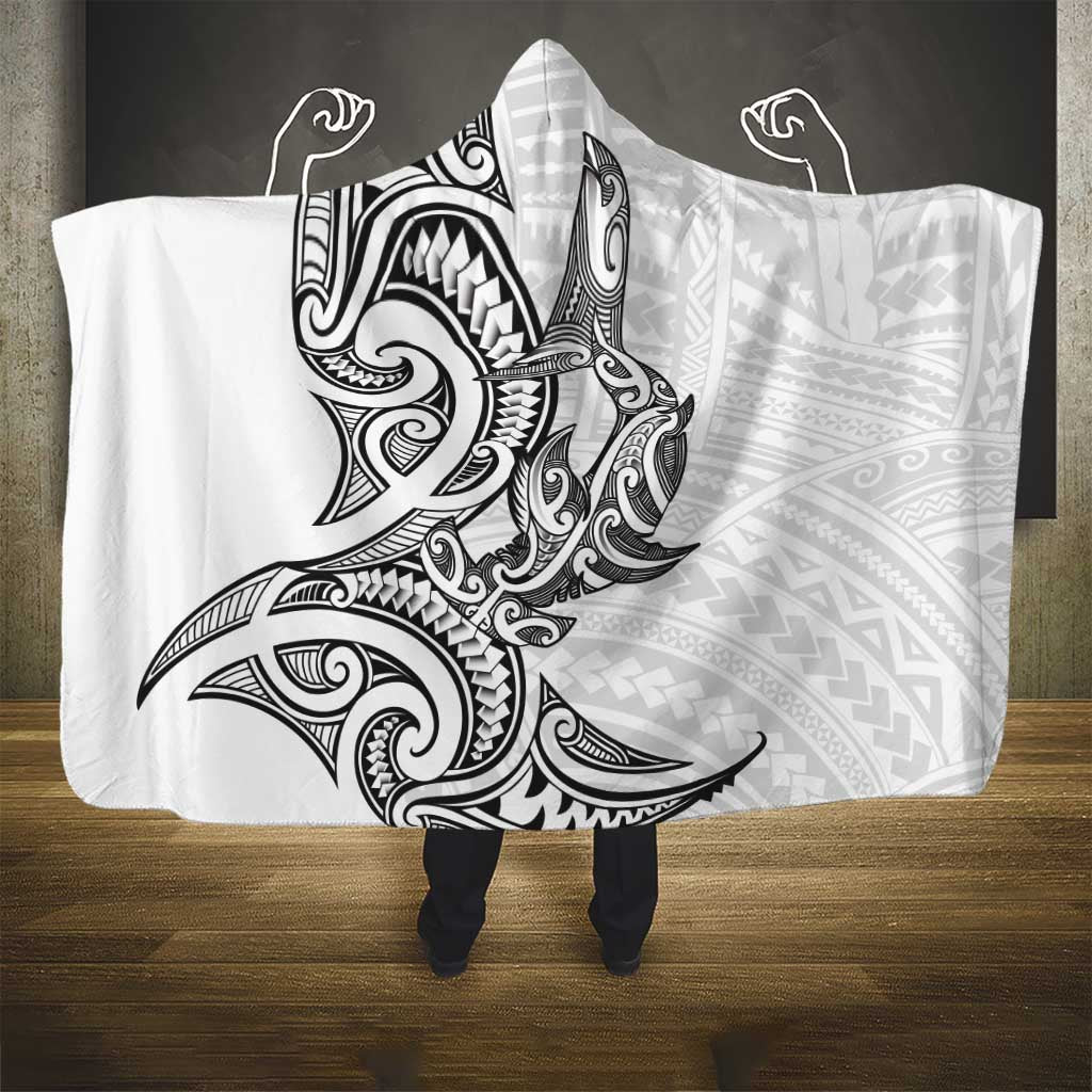 New Zealand Hammerhead Shark Hooded Blanket Maori Haehae Mangopare White - Vibe Hoodie