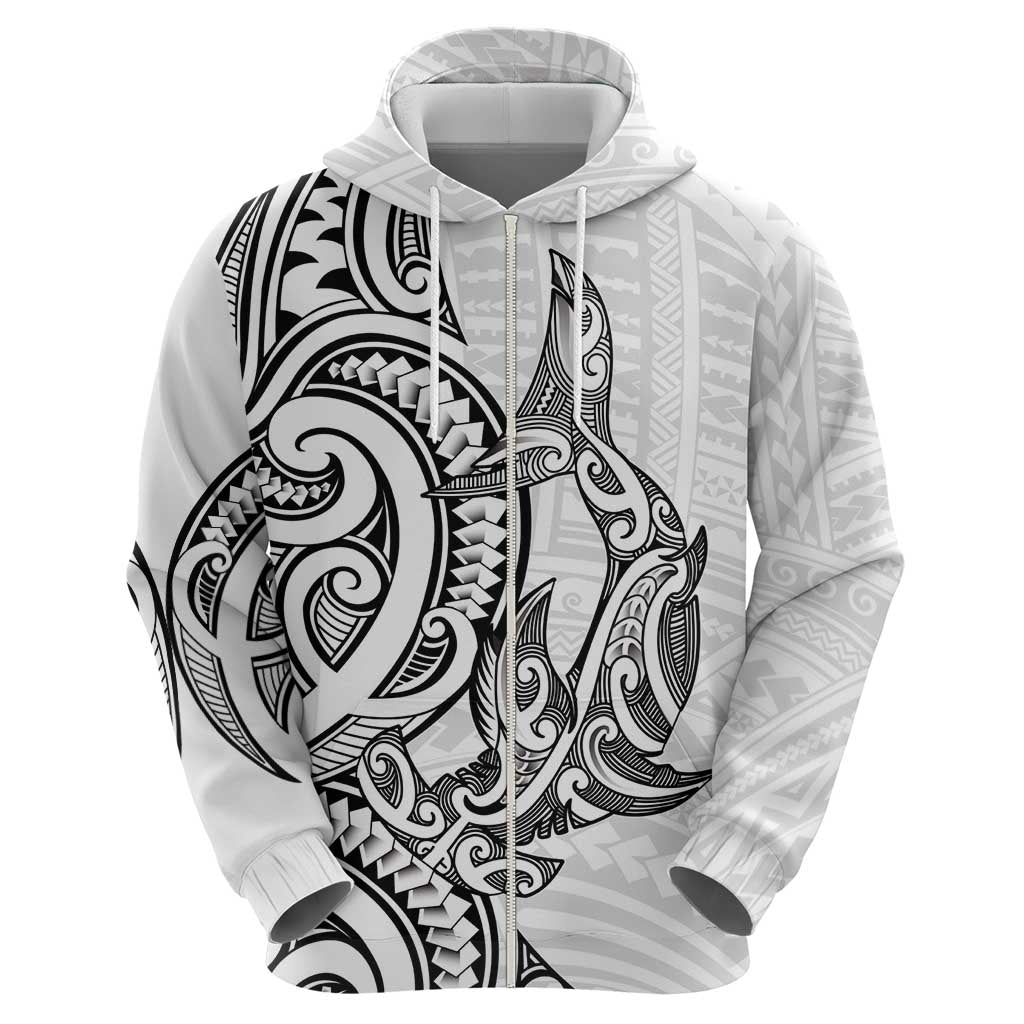 New Zealand Hammerhead Shark Hoodie Maori Haehae Mangopare White - Vibe Hoodie
