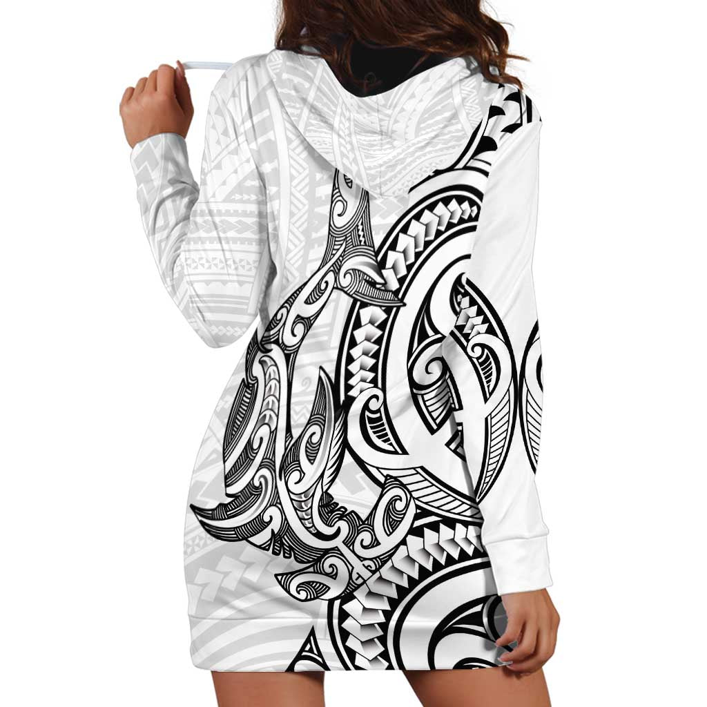 New Zealand Hammerhead Shark Hoodie Dress Maori Haehae Mangopare White - Vibe Hoodie