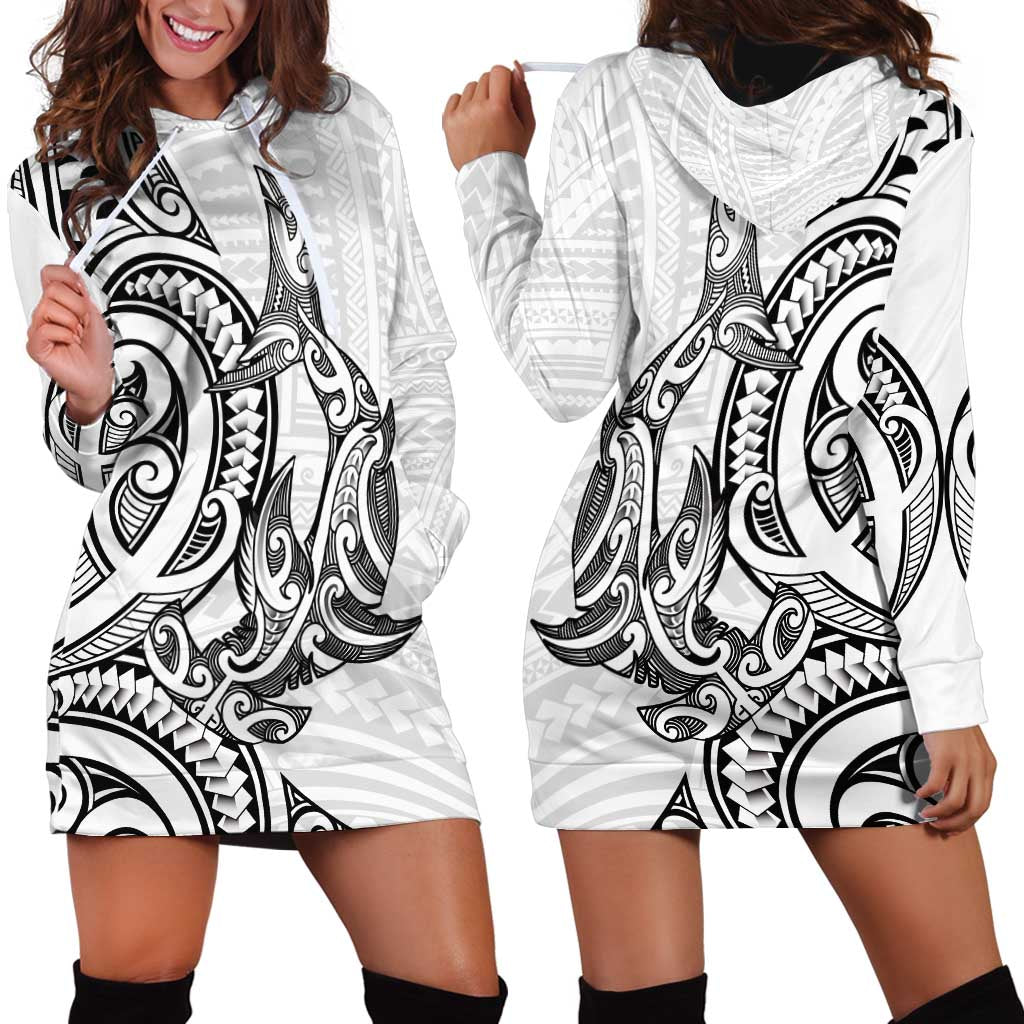New Zealand Hammerhead Shark Hoodie Dress Maori Haehae Mangopare White - Vibe Hoodie