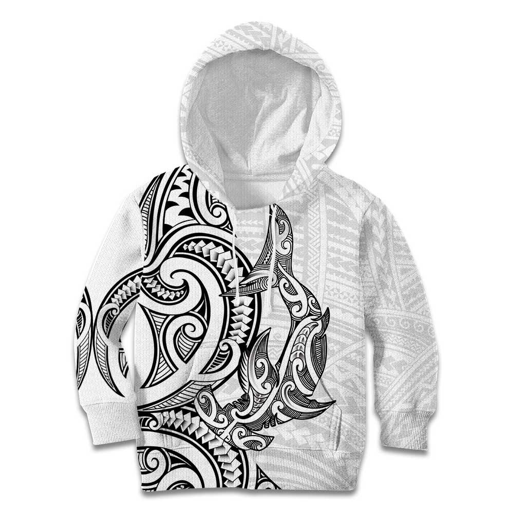 New Zealand Hammerhead Shark Kid Hoodie Maori Haehae Mangopare White - Vibe Hoodie