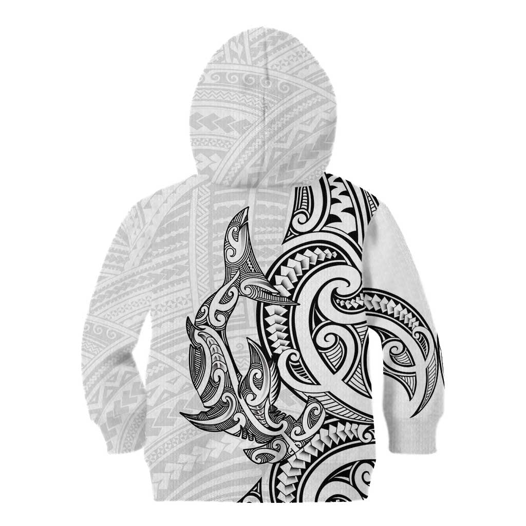 New Zealand Hammerhead Shark Kid Hoodie Maori Haehae Mangopare White - Vibe Hoodie