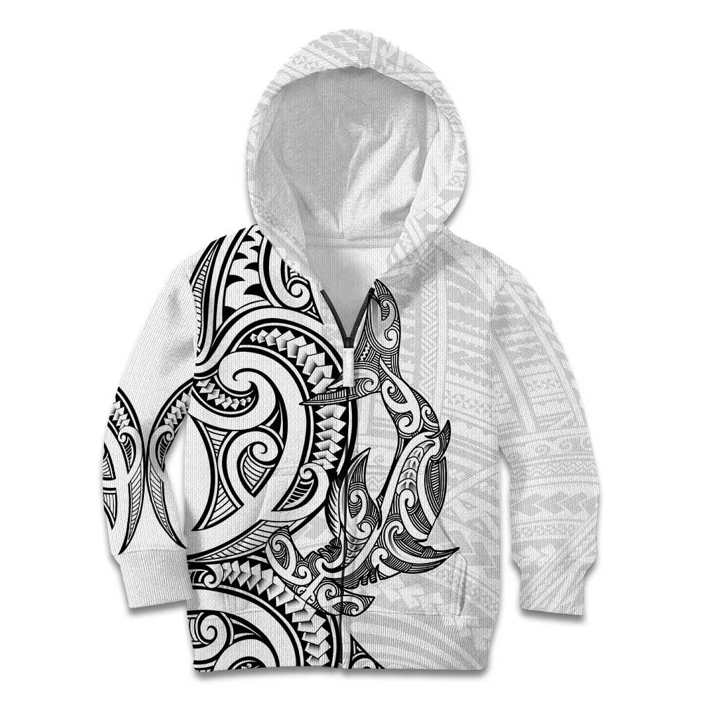 New Zealand Hammerhead Shark Kid Hoodie Maori Haehae Mangopare White - Vibe Hoodie