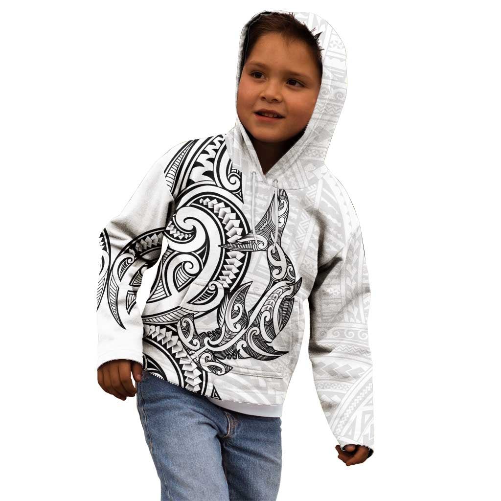 New Zealand Hammerhead Shark Kid Hoodie Maori Haehae Mangopare White - Vibe Hoodie