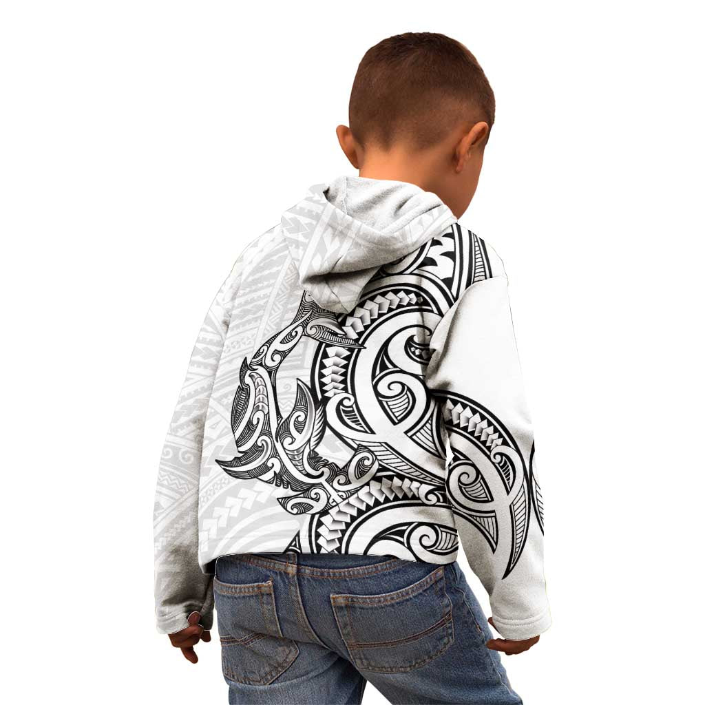 New Zealand Hammerhead Shark Kid Hoodie Maori Haehae Mangopare White - Vibe Hoodie