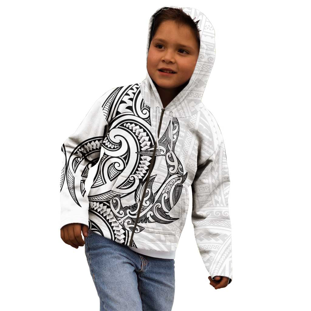 New Zealand Hammerhead Shark Kid Hoodie Maori Haehae Mangopare White - Vibe Hoodie