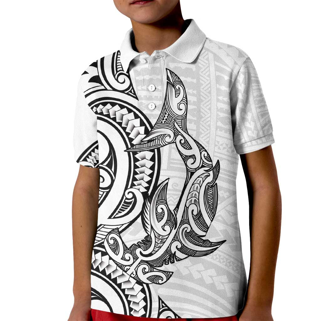 New Zealand Hammerhead Shark Kid Polo Shirt Maori Haehae Mangopare White - Vibe Hoodie