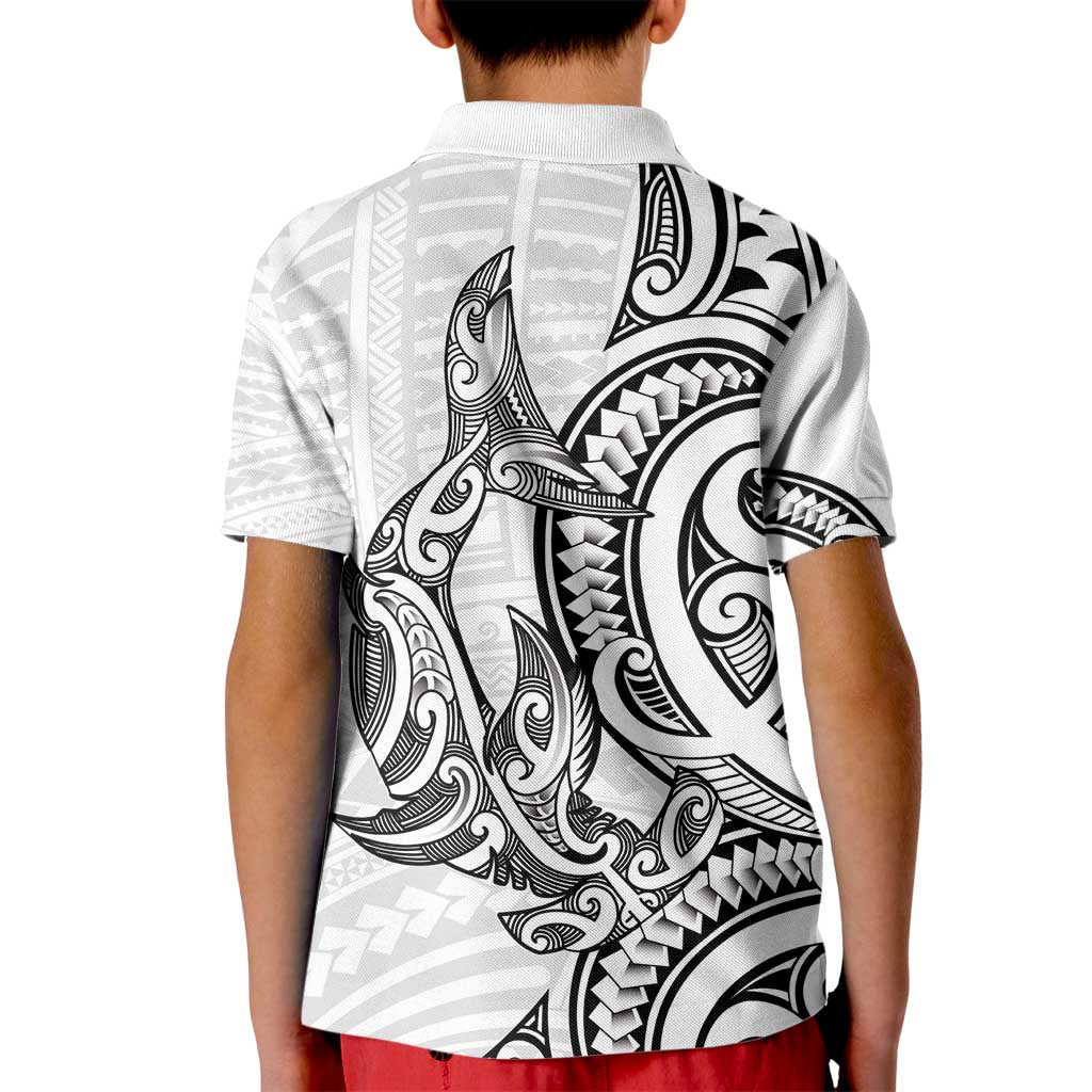 New Zealand Hammerhead Shark Kid Polo Shirt Maori Haehae Mangopare White - Vibe Hoodie