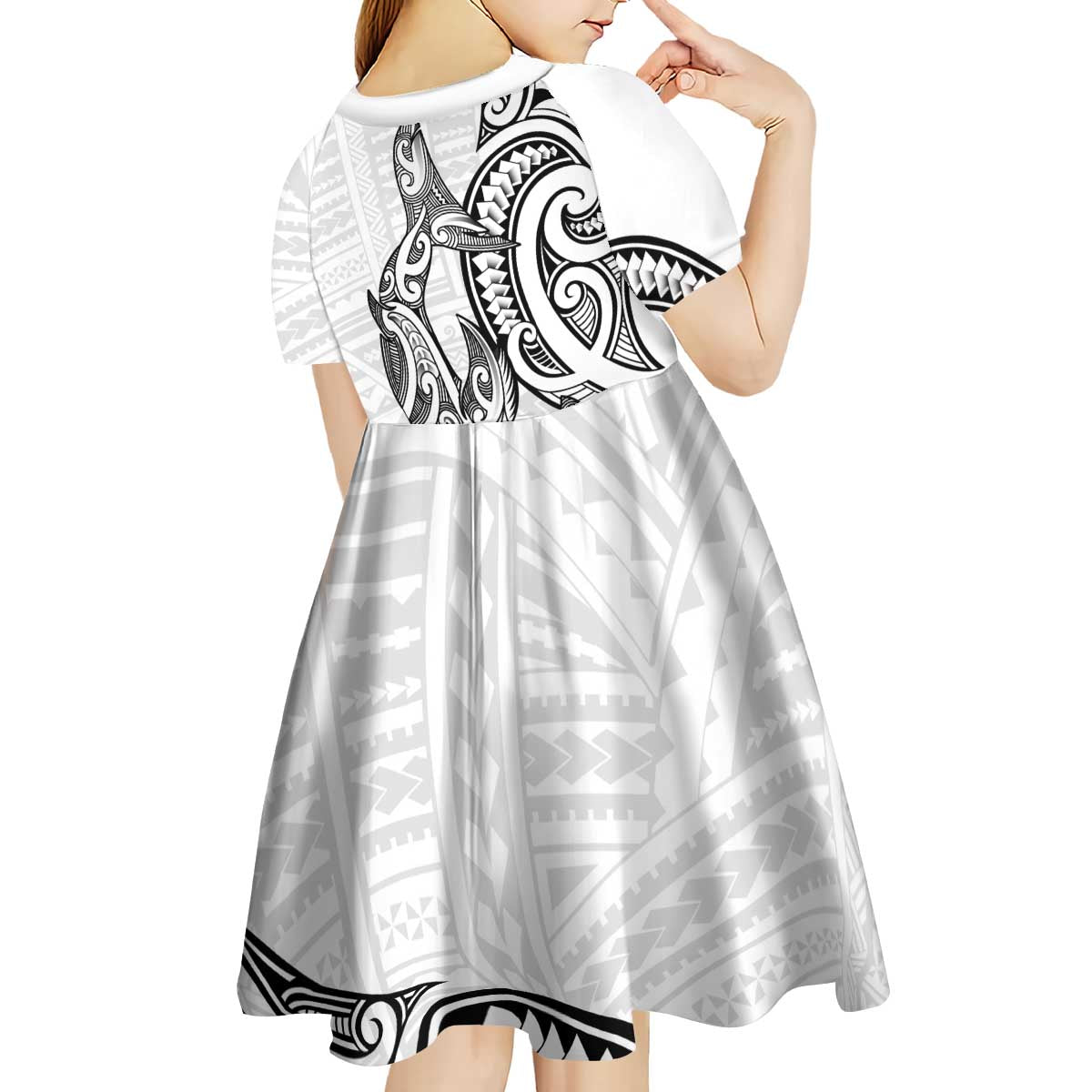 New Zealand Hammerhead Shark Kid Short Sleeve Dress Maori Haehae Mangopare White - Vibe Hoodie