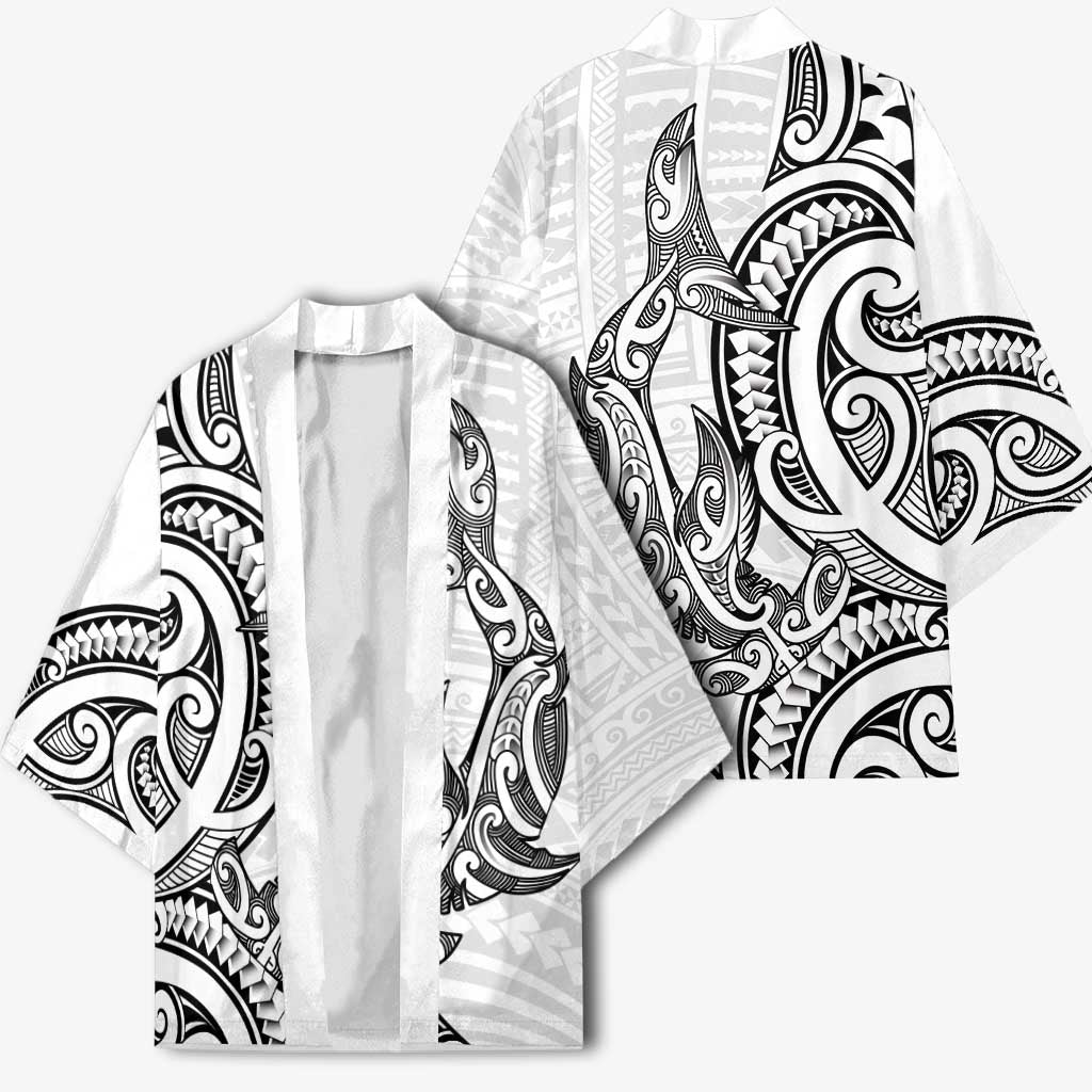 New Zealand Hammerhead Shark Kimono Maori Haehae Mangopare White - Vibe Hoodie