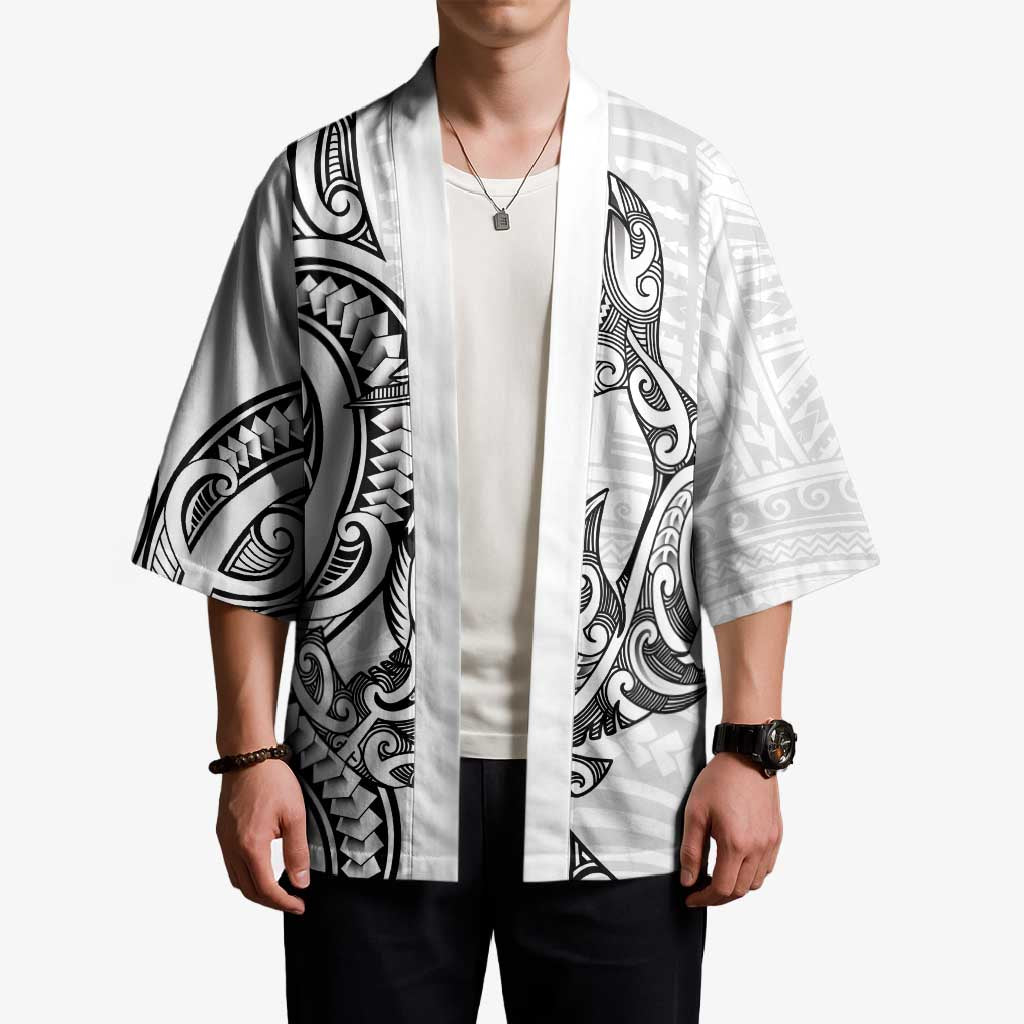 New Zealand Hammerhead Shark Kimono Maori Haehae Mangopare White - Vibe Hoodie