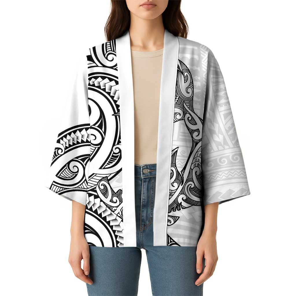 New Zealand Hammerhead Shark Kimono Maori Haehae Mangopare White - Vibe Hoodie