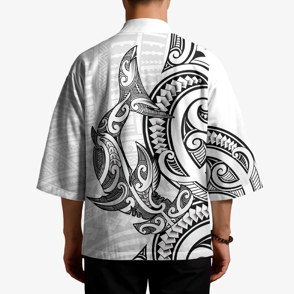 New Zealand Hammerhead Shark Kimono Maori Haehae Mangopare White - Vibe Hoodie