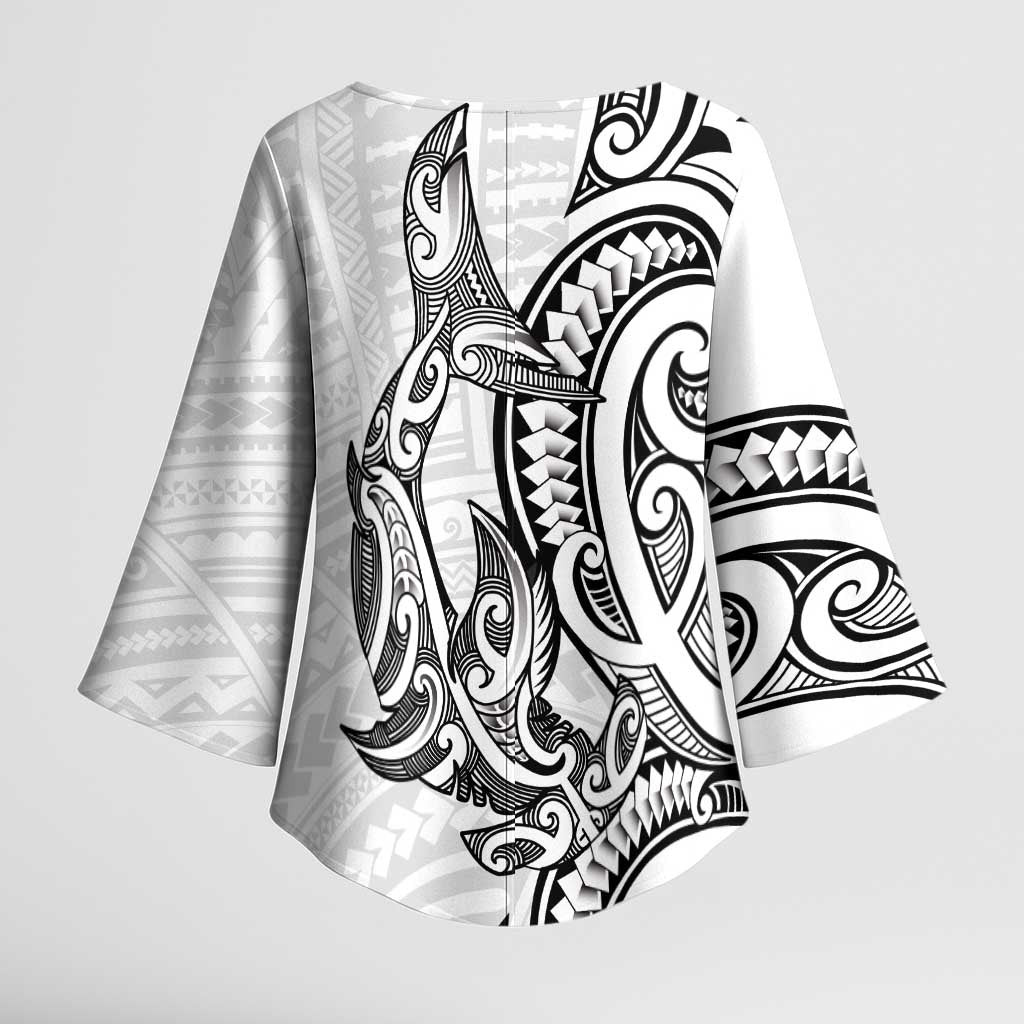 New Zealand Hammerhead Shark Kimono Sleeve Blouse Maori Haehae Mangopare White - Vibe Hoodie